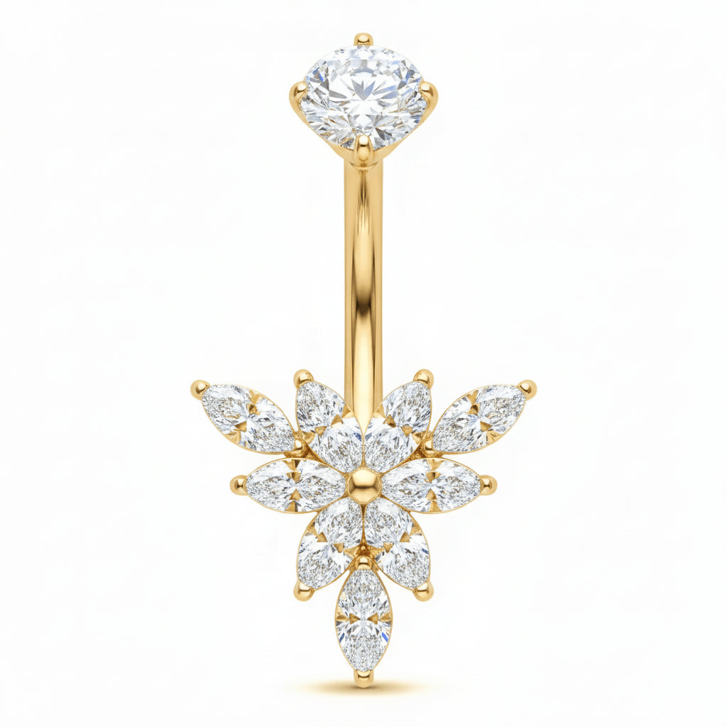 Titanium Belly Button Piercing Marquise Crystal Lotus Flower Internally Threaded