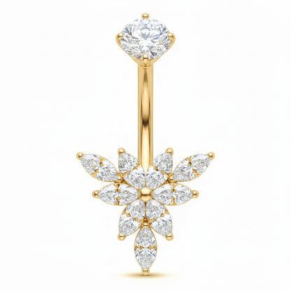 Titanium Belly Button Piercing Marquise Crystal Lotus Flower Internally Threaded