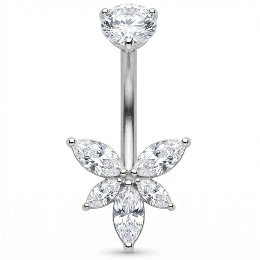 Titanium Belly Button Piercing Crystal Lotus Flower Internally Threaded