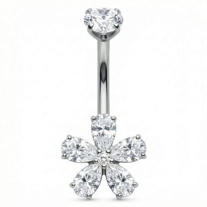 Titanium Belly Button Piercing Five Petal Teardrop Flower Internally Threaded