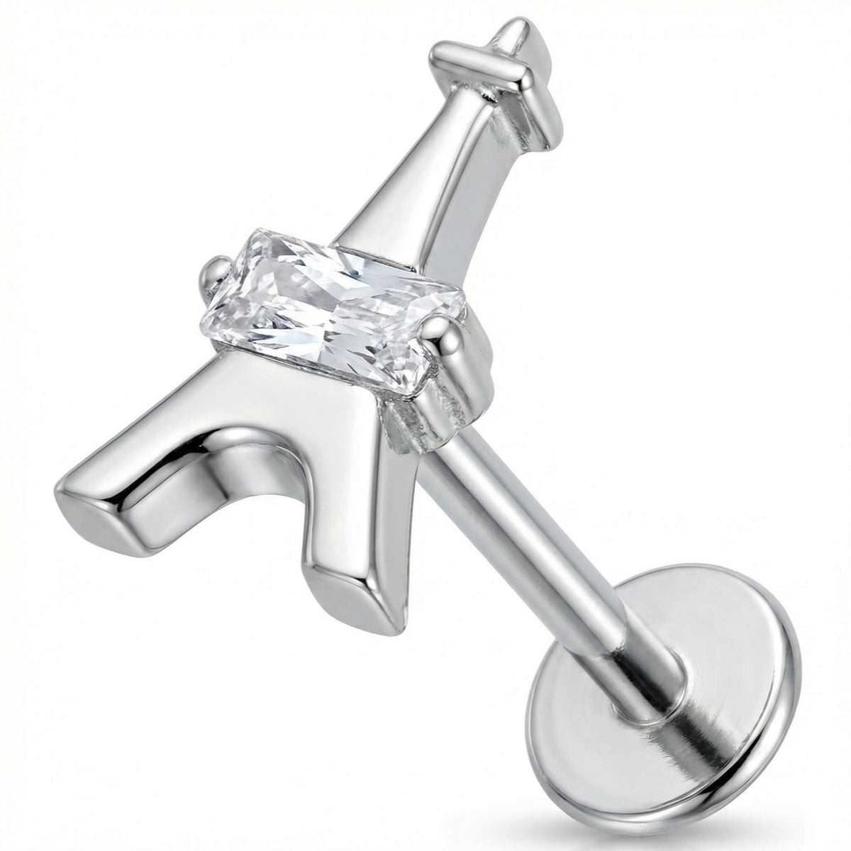 Titanium Labret Eiffel Tower With Zirconia Internally Threaded