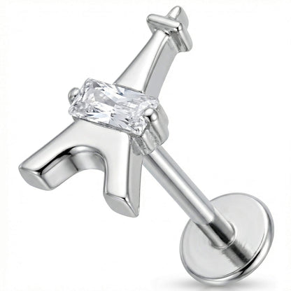 Titanium Labret Eiffel Tower With Zirconia Internally Threaded