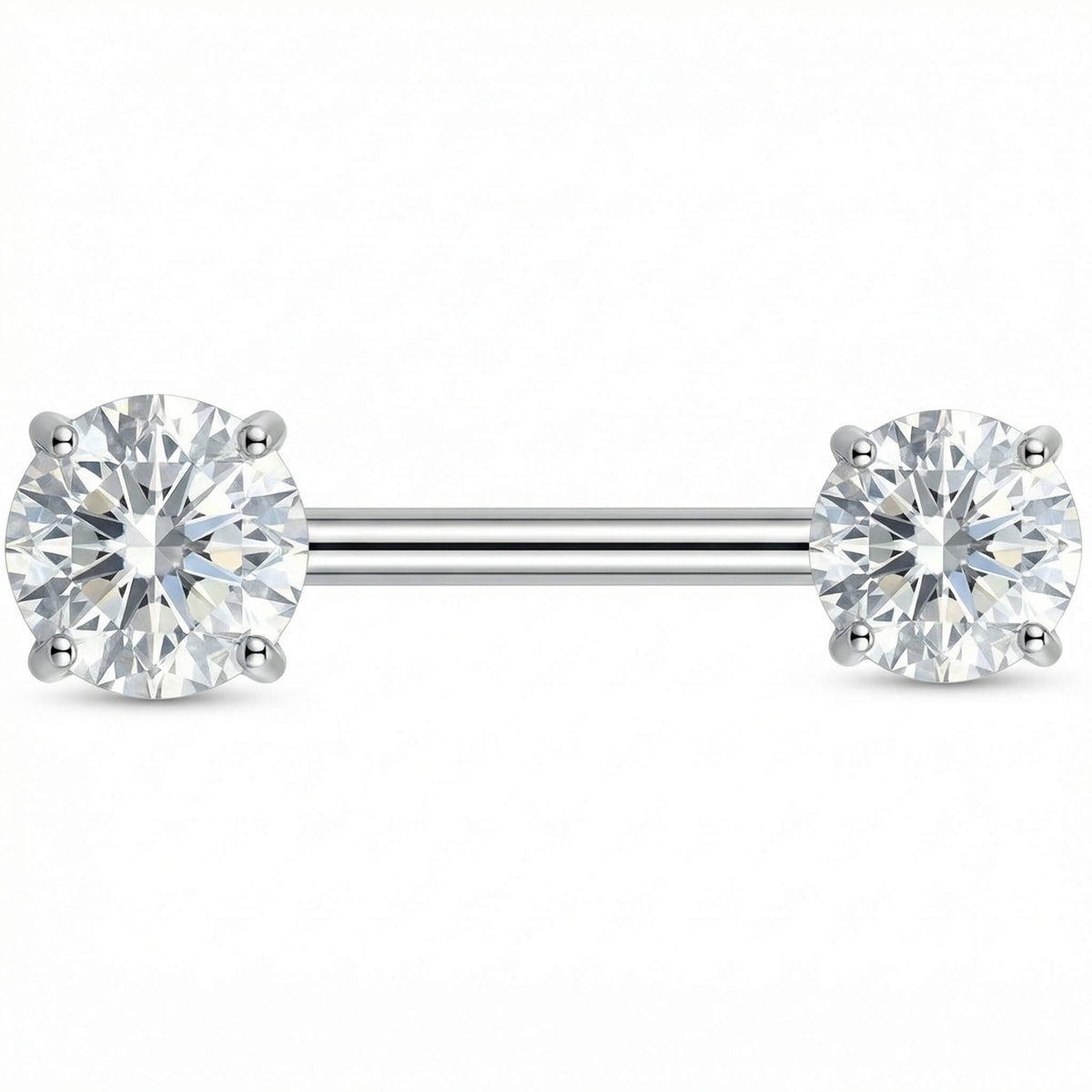 Titanium Nipple Piercing Twin Round Clear Stones Internally Threaded