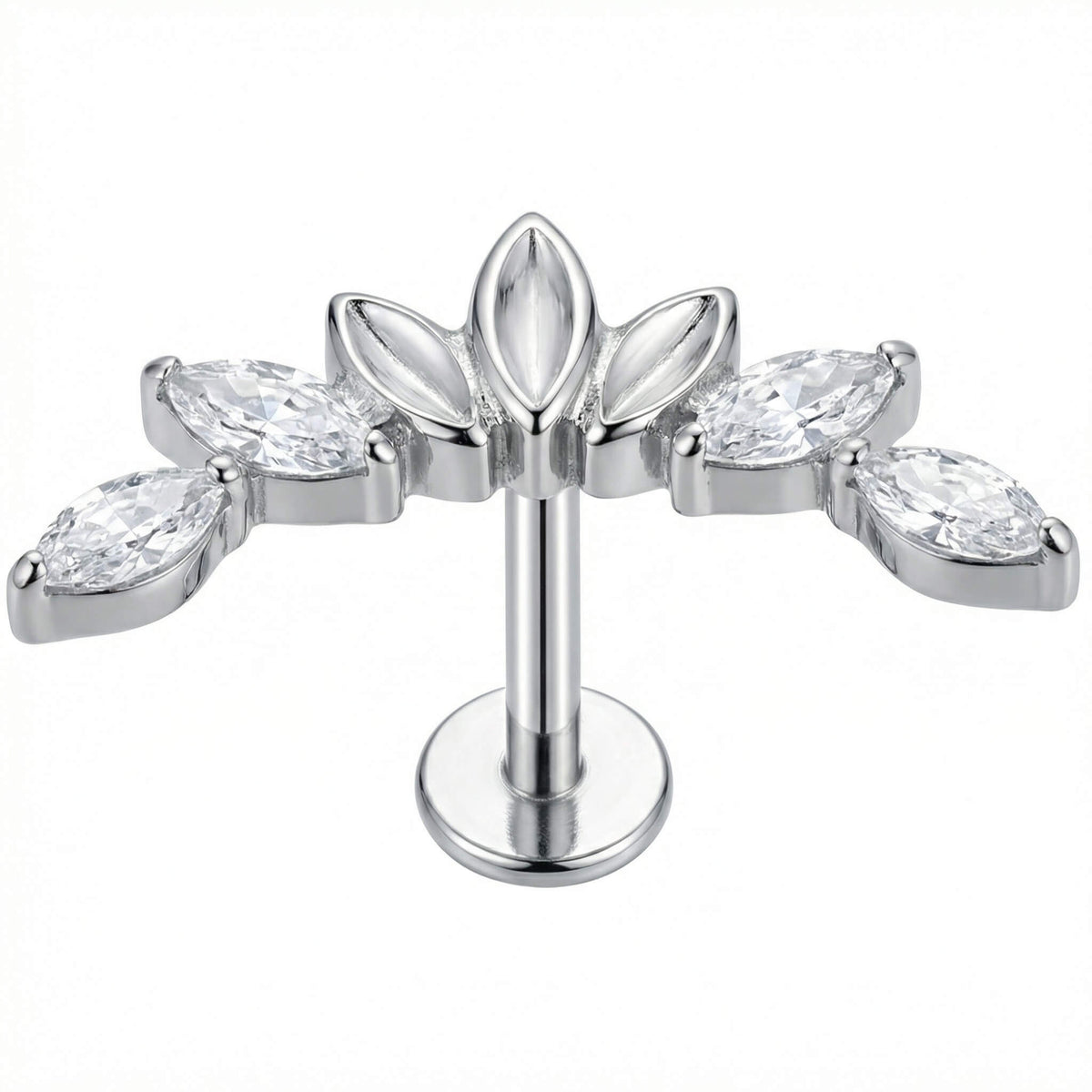 Titanium Labret Marquise Stone Floral Arc Internally Threaded