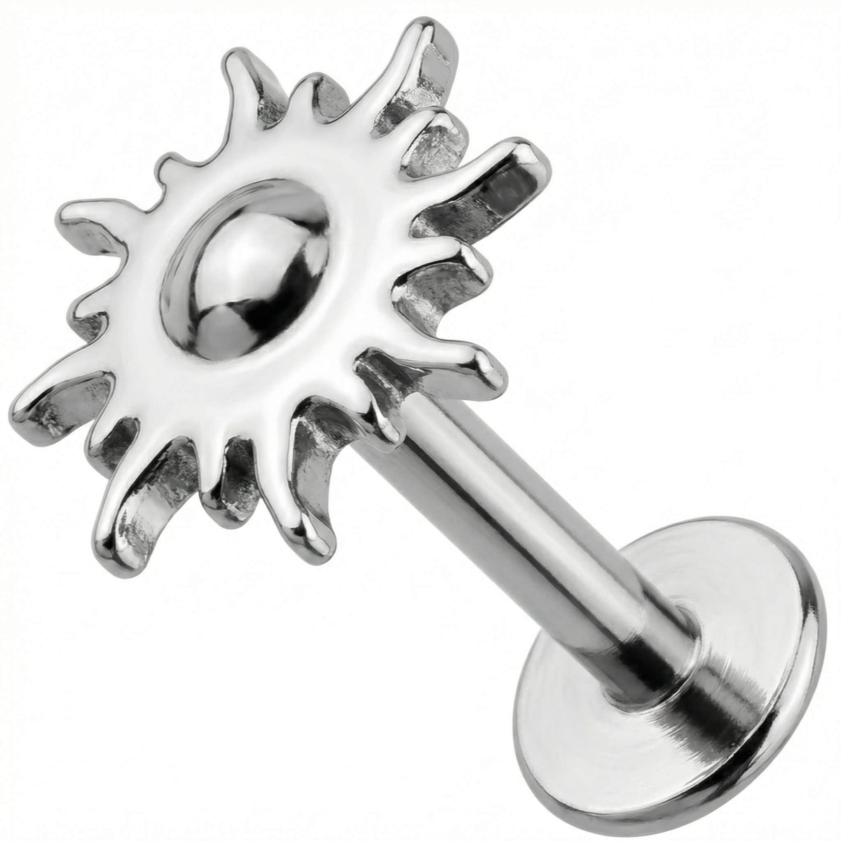 Titanium Labret Sun With Wavy Rays Internally Threaded