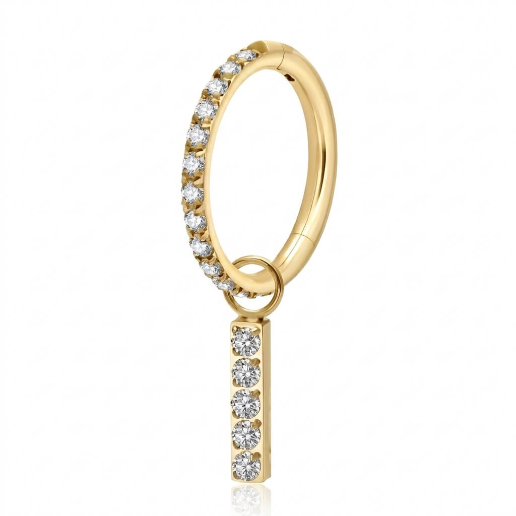 Titanium Ring Zirconia Bar Dangle Clicker