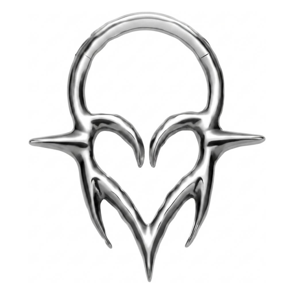 Titanium Ring Tribal Gothic Heart Clicker