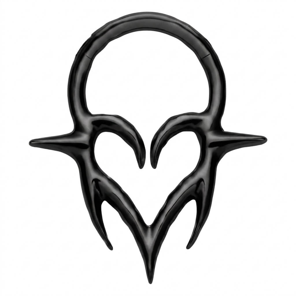 Titanium Ring Tribal Gothic Heart Clicker