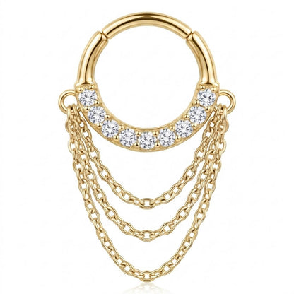 Titanium Ring Triple Chain Dangle Zirconia Clicker