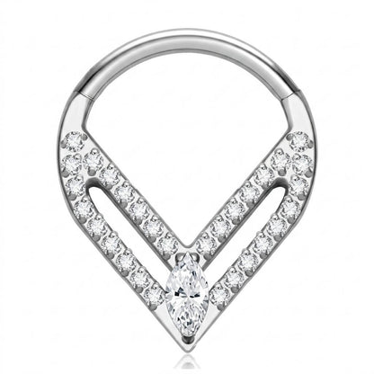 Titanium Ring Triangle Marquise Zirconia Clicker