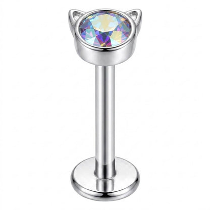Titanium Labret Cat Zirconia Internally Threaded
