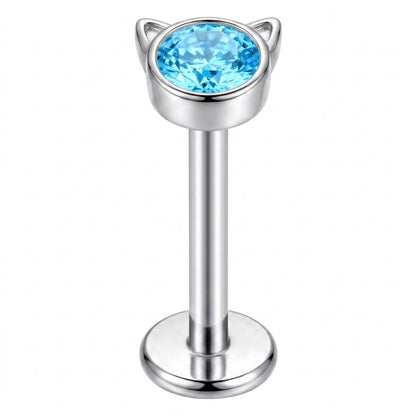 Titanium Labret Cat Zirconia Internally Threaded