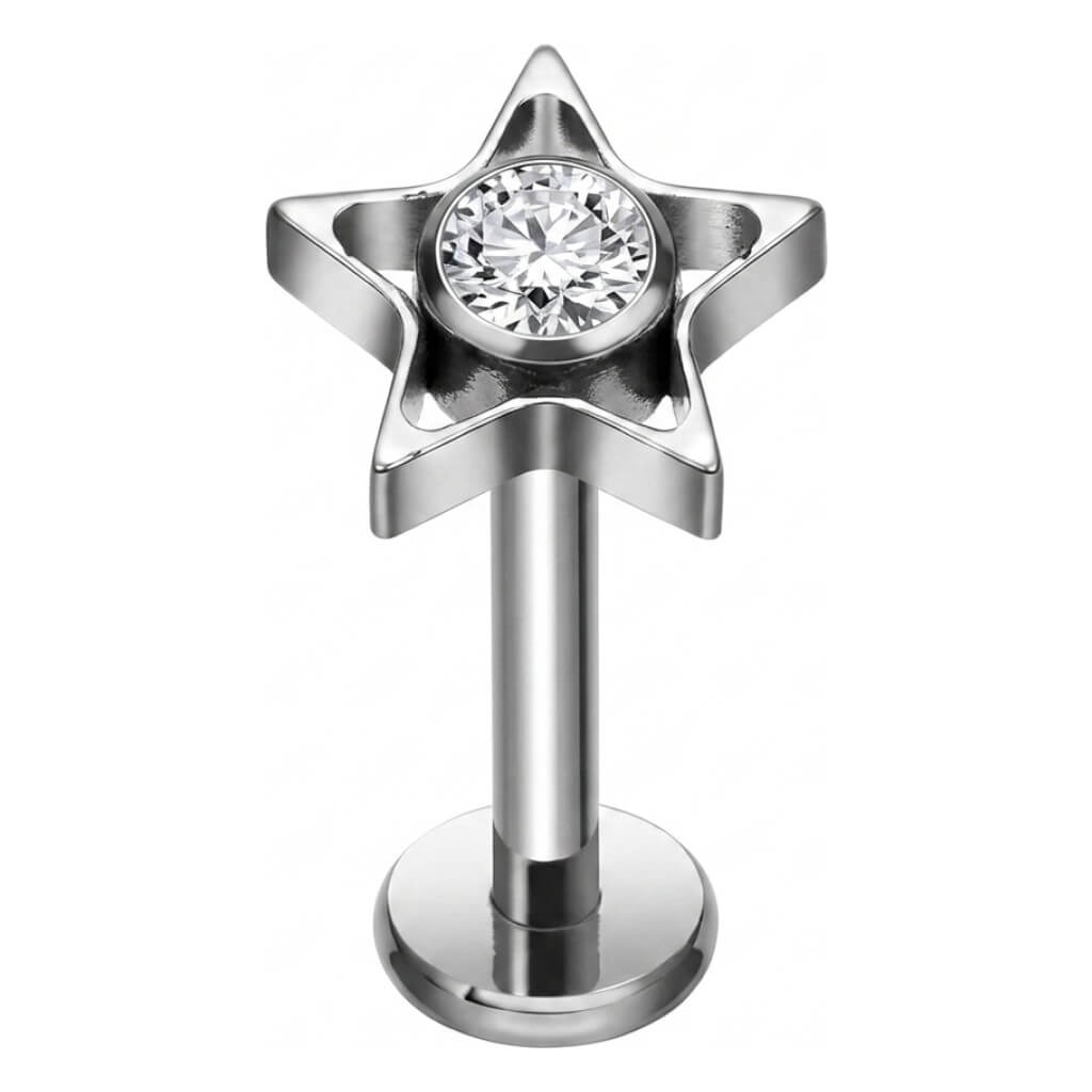 Titanium Labret Star Zirconia Internally Threaded