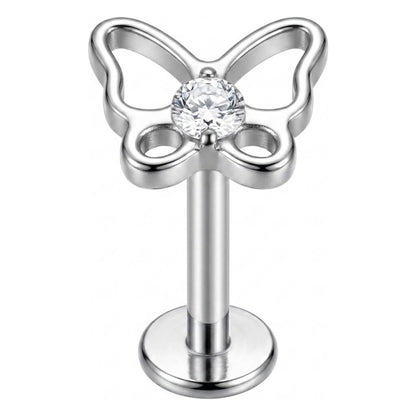 Titanium Labret Butterfly Zirconia Internally Threaded