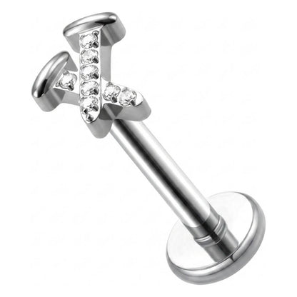 Titanium Labret Letter X Zirconia Internally Threaded
